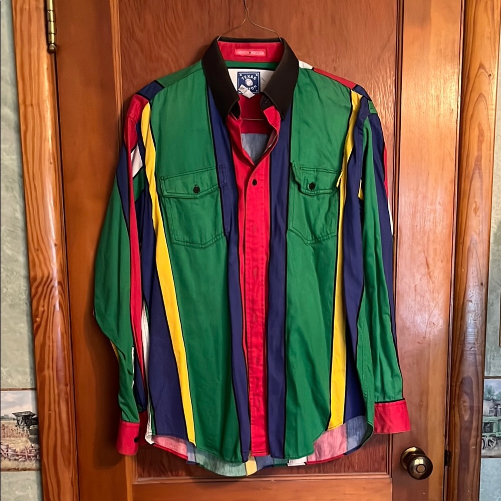 Vintage Western Colorful Striped Button-Up Shirt
